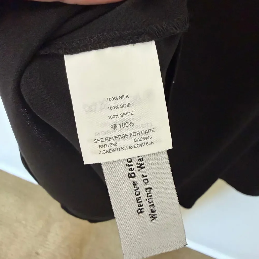 J.Crew Black 100% Silk Bell Sleeve Blouse Women's Size 8